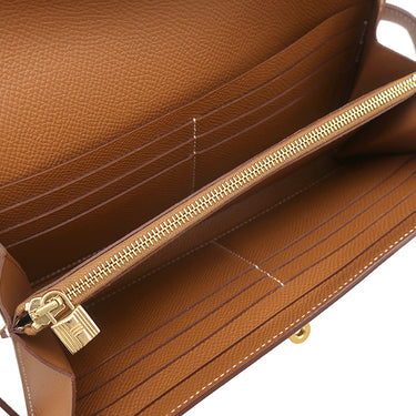 エルメス HERMES ケリーウォレット ロング ゴールド ヴォーエプソン 長財布 ゴールド金具 茶