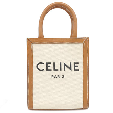 セリーヌ CELINE ミニ バーティカル カバ 193302 ナチュラル×タン キャンバス レザー 2WAYバッグ ゴールド金具 アイボリー 茶 ハンドバッグ ショルダー