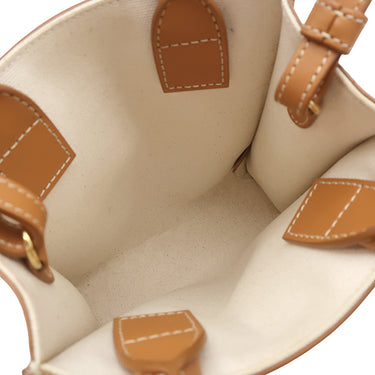 セリーヌ CELINE ミニ バーティカル カバ 193302 ナチュラル×タン キャンバス レザー 2WAYバッグ ゴールド金具 アイボリー 茶 ハンドバッグ ショルダー