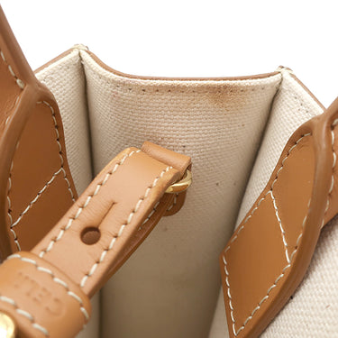 セリーヌ CELINE ミニ バーティカル カバ 193302 ナチュラル×タン キャンバス レザー 2WAYバッグ ゴールド金具 アイボリー 茶 ハンドバッグ ショルダー