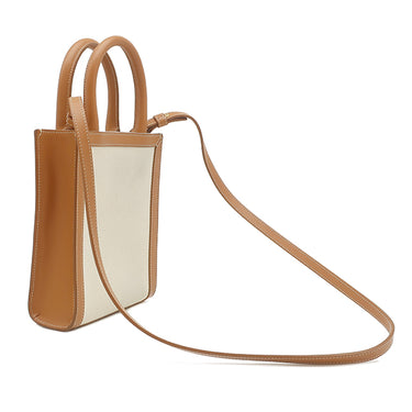 セリーヌ CELINE ミニ バーティカル カバ 193302 ナチュラル×タン キャンバス レザー 2WAYバッグ ゴールド金具 アイボリー 茶 ハンドバッグ ショルダー