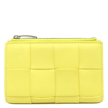 ボッテガヴェネタ BOTTEGA VENETA イントレチャート カセット 三つ折りウォレット イエロー レザー 三つ折り財布 シルバー金具 コンパクト