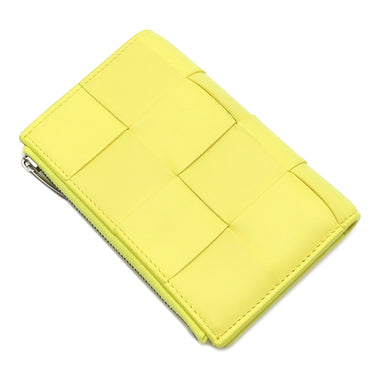 ボッテガヴェネタ BOTTEGA VENETA イントレチャート カセット 三つ折りウォレット イエロー レザー 三つ折り財布 シルバー金具 コンパクト