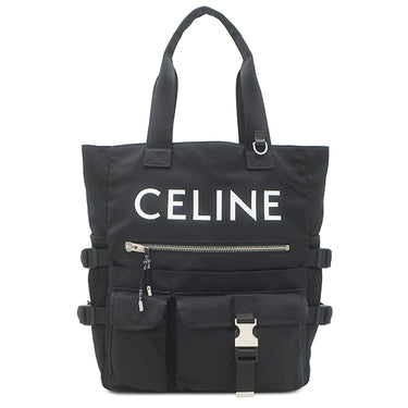 セリーヌ CELINE ロゴ プリント 116072DMT ブラック ナイロン トートバッグ シルバー金具 肩掛け