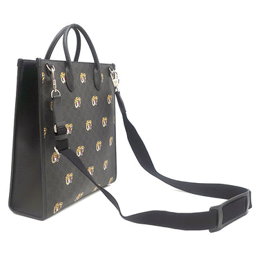 グッチ GUCCI GGスプリーム タイガー トート 674155 ブラック GGスプリームキャンバス レザー 2WAYバッグ シルバー金具 黒 ショルダー 虎 寅 トラ