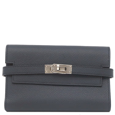 エルメス HERMES ケリーウォレット ミディアム ヴェルソ ブルーインディゴ×ローズパープル ヴォーエプソン 三つ折り財布 シルバー金具 紺