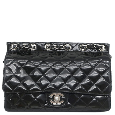 シャネル CHANEL マトラッセ チェーンショルダー ブラック レザー ショルダーバッグ シルバー金具 黒 パテント エナメル