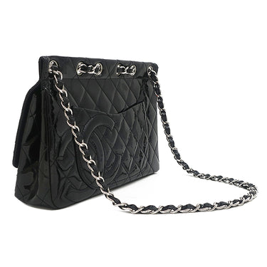 シャネル CHANEL マトラッセ チェーンショルダー ブラック レザー ショルダーバッグ シルバー金具 黒 パテント エナメル