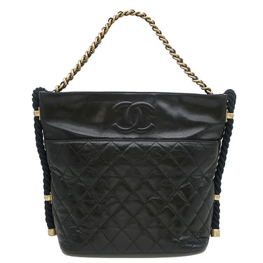 シャネル CHANEL アンヴォーグ ロープ トート ブラック レザー ショルダーバッグ ゴールド金具 黒 ココマーク チェーンバッグ