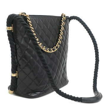シャネル CHANEL アンヴォーグ ロープ トート ブラック レザー ショルダーバッグ ゴールド金具 黒 ココマーク チェーンバッグ