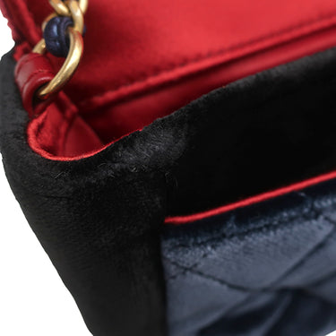 シャネル CHANEL マトラッセ チェーンショルダー レッド×ネイビー×ブラック ベロア ショルダーバッグ ゴールド金具 ベロア カメリア