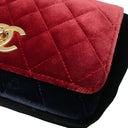 シャネル CHANEL マトラッセ チェーンショルダー レッド×ネイビー×ブラック ベロア ショルダーバッグ ゴールド金具 ベロア カメリア