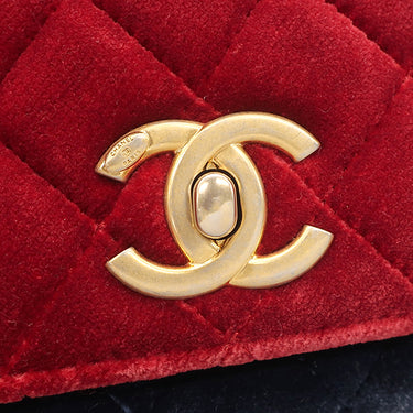 シャネル CHANEL マトラッセ チェーンショルダー レッド×ネイビー×ブラック ベロア ショルダーバッグ ゴールド金具 ベロア カメリア
