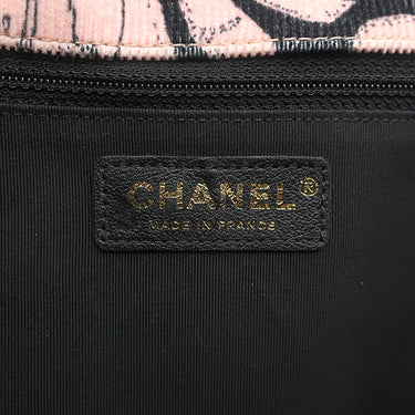 シャネル CHANEL カメリア リボン ピンク×ブラック コーデュロイ ラムスキン ショルダーバッグ ゴールド金具 シェブロン Vステッチ