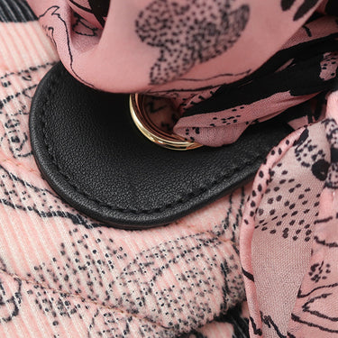 シャネル CHANEL カメリア リボン ピンク×ブラック コーデュロイ ラムスキン ショルダーバッグ ゴールド金具 シェブロン Vステッチ