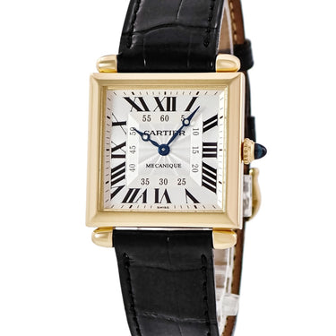 腕時計 カルティエ Cartier タンク オビュ LM W1516956 手巻き メンズ レディース K18YG無垢 スクエア ギョーシェ 青針 ローマン