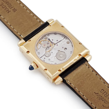 腕時計 カルティエ Cartier タンク オビュ LM W1516956 手巻き メンズ レディース K18YG無垢 スクエア ギョーシェ 青針 ローマン
