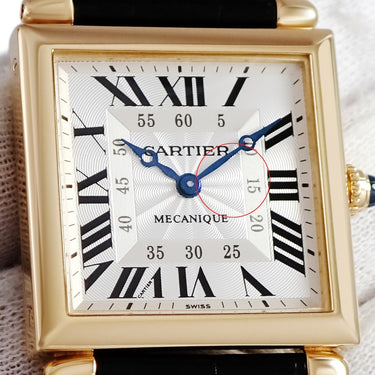 腕時計 カルティエ Cartier タンク オビュ LM W1516956 手巻き メンズ レディース K18YG無垢 スクエア ギョーシェ 青針 ローマン