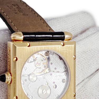 腕時計 カルティエ Cartier タンク オビュ LM W1516956 手巻き メンズ レディース K18YG無垢 スクエア ギョーシェ 青針 ローマン