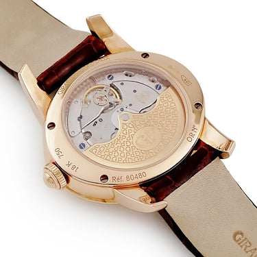 腕時計 ジラールペルゴ GIRARD PERREGAUX キャッツアイ 80480 自動巻き レディース K18PG無垢 純正ダイヤ シェル ギョーシェ アイボリー デイト