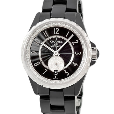 腕時計 シャネル CHANEL J12-365 H3840 自動巻き メンズ 純正ダイヤ ブラック ギョーシェ デイト アラビア スモールセコンド J12