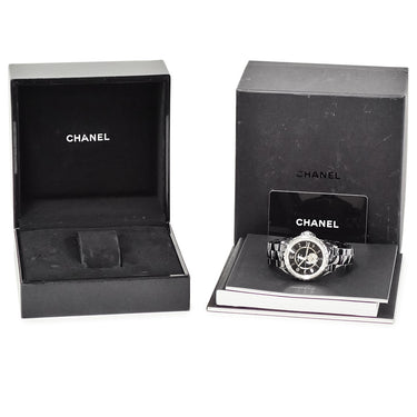 腕時計 シャネル CHANEL J12-365 H3840 自動巻き メンズ 純正ダイヤ ブラック ギョーシェ デイト アラビア スモールセコンド J12