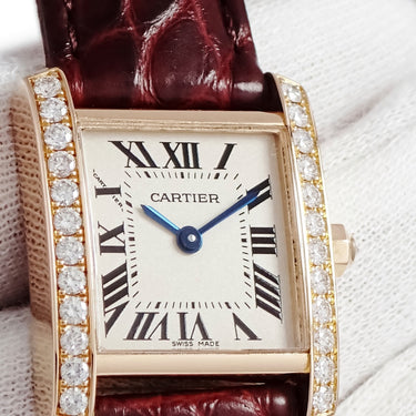 腕時計 カルティエ Cartier タンク フランセーズ SM WE104531 クオーツ レディース K18PG無垢 純正ダイヤ 青針 スクエア ローマン