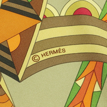 エルメス HERMES カレ90 グリーン×マルチカラー シルク スカーフ 【LOMBRELLE MAGIQUE/魔法の杖傘】