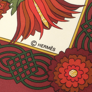 エルメス HERMES カレ90 レッド×マルチカラー シルク スカーフ 【DECOUPAGES/切り絵】