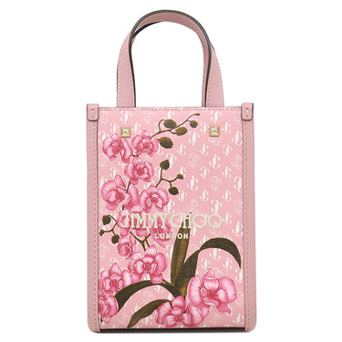 ジミーチュウ JIMMY CHOO ミニ ノースサウス トート ピンクミックス レザー 2WAYバッグ ゴールド金具 ロゴ刺繍 フラワーモチーフ ショルダー 日本限定
