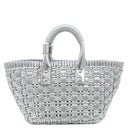 バレンシアガ BALENCIAGA ビストロ XS バケットバッグ 671342 シルバー エナメル 2WAYバッグ シルバー金具 メタリック かごバッグ ハンドルホルダー付き