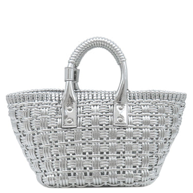 バレンシアガ BALENCIAGA ビストロ XS バケットバッグ 671342 シルバー エナメル 2WAYバッグ シルバー金具 メタリック かごバッグ ハンドルホルダー付き