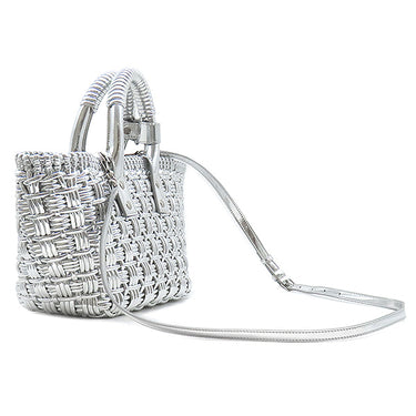 バレンシアガ BALENCIAGA ビストロ XS バケットバッグ 671342 シルバー エナメル 2WAYバッグ シルバー金具 メタリック かごバッグ ハンドルホルダー付き