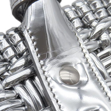 バレンシアガ BALENCIAGA ビストロ XS バケットバッグ 671342 シルバー エナメル 2WAYバッグ シルバー金具 メタリック かごバッグ ハンドルホルダー付き