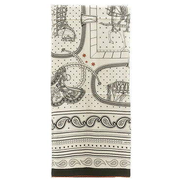 エルメス HERMES カレ140 カレジェアン H244394S ブラック×ホワイト×キュイール カシミヤ シルク ストール 新品 未使用 【グランアパラ バンダナ】