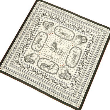 エルメス HERMES カレ140 カレジェアン H244394S ブラック×ホワイト×キュイール カシミヤ シルク ストール 新品 未使用 【グランアパラ バンダナ】