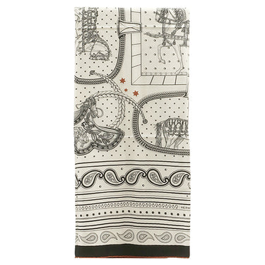 エルメス HERMES カレ140 カレジェアン H244394S ブラック×ホワイト×キュイール カシミヤ シルク ストール 新品未使用 【グランアパラ バンダナ】