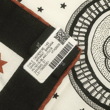 エルメス HERMES カレ140 カレジェアン H244394S ブラック×ホワイト×キュイール カシミヤ シルク ストール 新品未使用 【グランアパラ バンダナ】