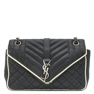 サンローラン SAINT LAURENT エンヴェロープ チェーンショルダー ブラック×ホワイト レザー ショルダーバッグ ガンメタル金具 YSL ロゴ カサンドラ キルティング