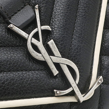 サンローラン SAINT LAURENT エンヴェロープ チェーンショルダー ブラック×ホワイト レザー ショルダーバッグ ガンメタル金具 YSL ロゴ カサンドラ キルティング