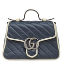 グッチ GUCCI GGマーモント ミニトップハンドル 583571 ネイビー×ホワイト レザー 2WAYバッグ シルバー金具 紺 白 ショルダー