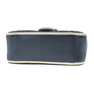 グッチ GUCCI GGマーモント ミニトップハンドル 583571 ネイビー×ホワイト レザー 2WAYバッグ シルバー金具 紺 白 ショルダー