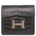 エルメス HERMES コンスタンス コンパクト ブラック アリゲーターマット 二つ折り財布 シルバー金具 コンパクトウォレット クロコ