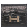 エルメス HERMES コンスタンス コンパクト ブラック アリゲーターマット 二つ折り財布 シルバー金具 コンパクトウォレット クロコ