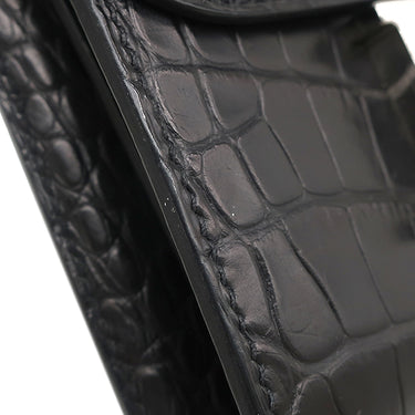 エルメス HERMES コンスタンス コンパクト ブラック アリゲーターマット 二つ折り財布 シルバー金具 コンパクトウォレット クロコ