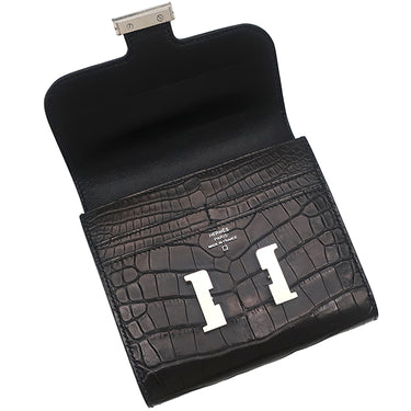 エルメス HERMES コンスタンス コンパクト ブラック アリゲーターマット 二つ折り財布 シルバー金具 コンパクトウォレット クロコ