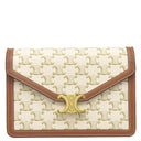 セリーヌ CELINE トリオンフ チェーンウォレット ホワイト×ブラウン PVCコーティングキャンバス レザー チェーンウォレット ゴールド金具 白 茶 ショルダー