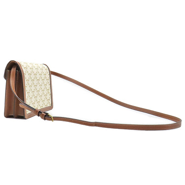 セリーヌ CELINE トリオンフ チェーンウォレット ホワイト×ブラウン PVCコーティングキャンバス レザー チェーンウォレット ゴールド金具 白 茶 ショルダー
