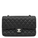 シャネル CHANEL マトラッセ25 ダブルフラップ A01112 ブラック キャビアスキン ショルダーバッグ シルバー金具 チェーンショルダー
