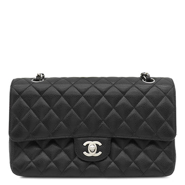 シャネル CHANEL マトラッセ25 ダブルフラップ A01112 ブラック キャビアスキン ショルダーバッグ シルバー金具 チェーンショルダー